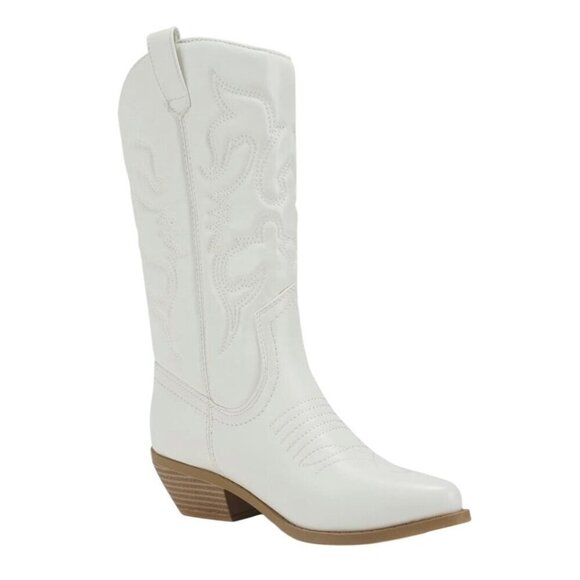 SODA / Reno / White /  Embroidered / Western Cowboy Boots /  With Low Block Heel - Picture 2 of 12